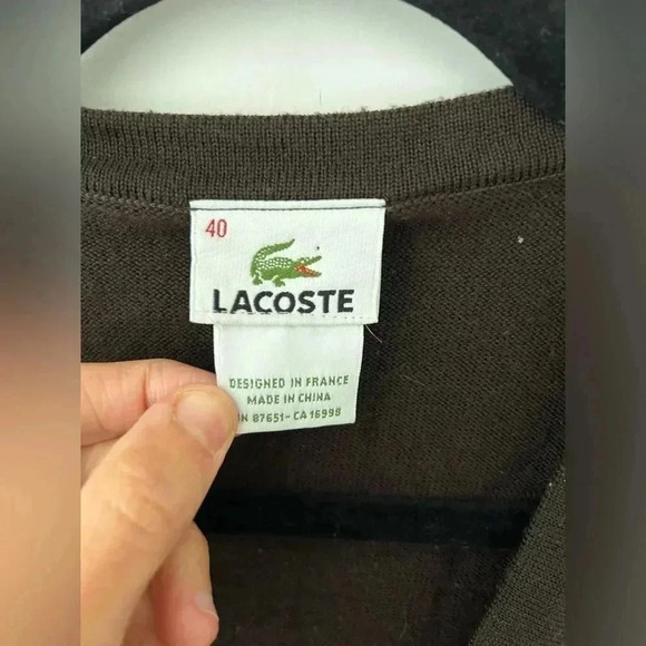 Lacoste fine merino wool argyle brown cardigan sweater - Picture 3 of 11